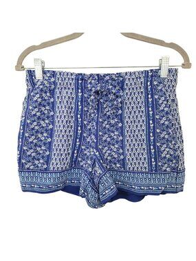 LOFT Floral Print Shorts Womens Size XS Blue White Pull On Summer Beachy